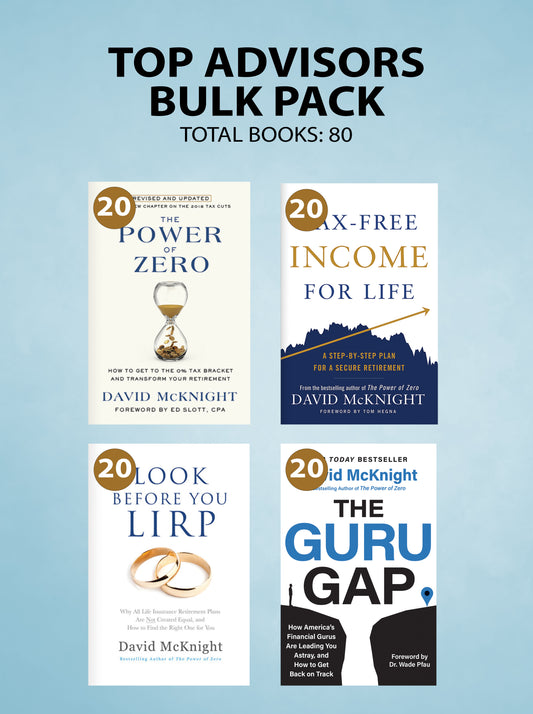 Four book covers on a light blue background with text about book packs.